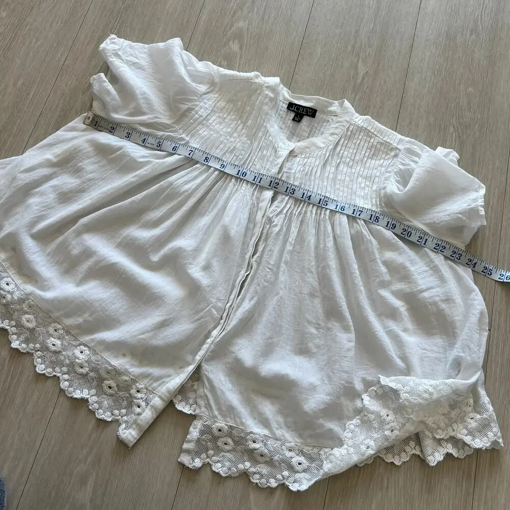 J Crew FLAWED Lace Trim Pintuck Top In Cotton Voile Small White
